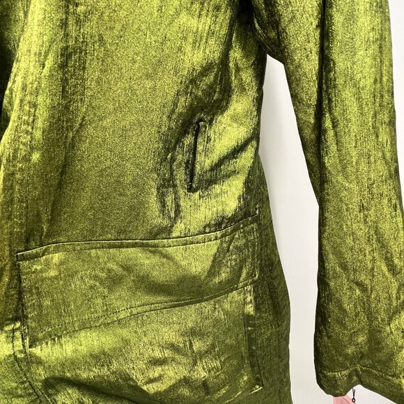 Avec Les Filles Trench Coat Size M Green Crinkle Satin Double Breasted-Flawed - Picture 5 of 15